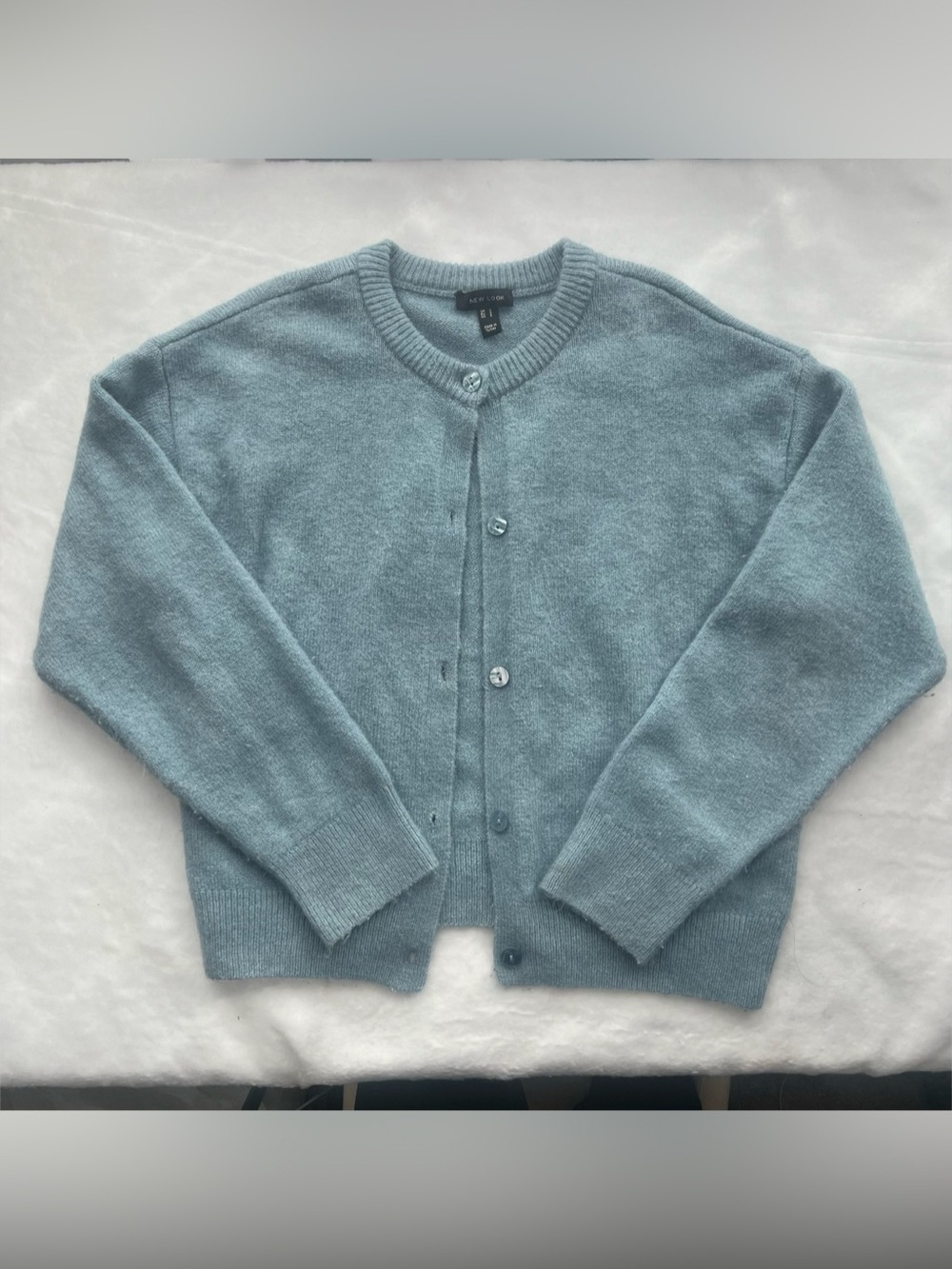 New Look Blue Gray Cardigan Sweater Size S Button Front Grannycore